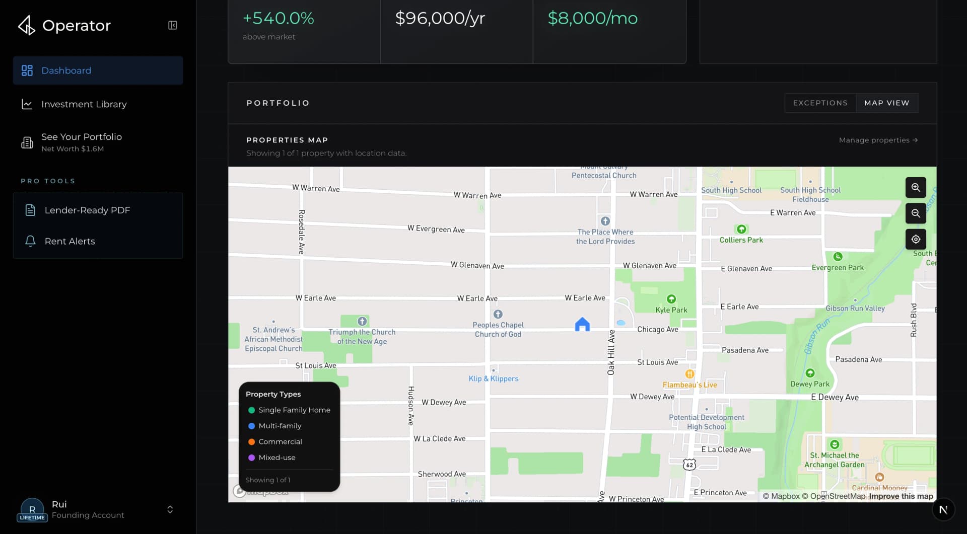 Operator property map for reviewing potential investments by location